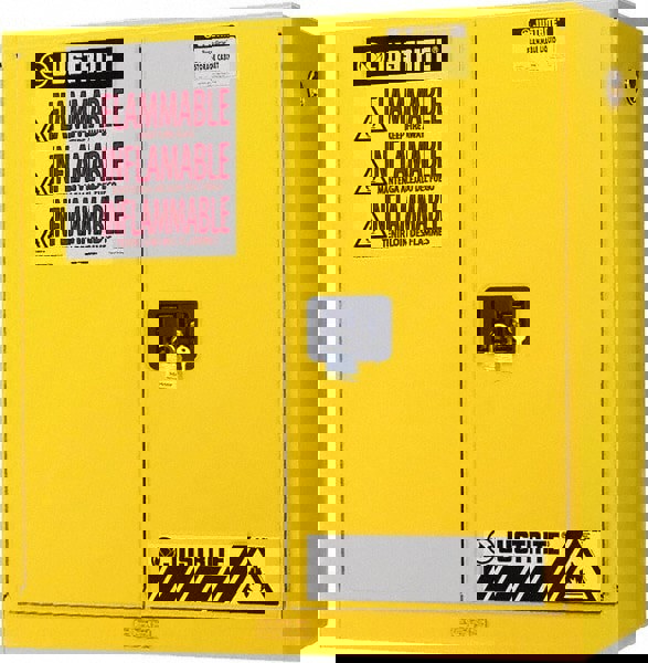 Flammable & Hazardous Storage Cabinets: 20 gal Drum, 2 Door, 3 Shelf, Manual Closing, Yellow